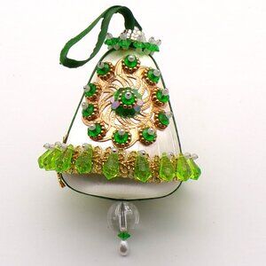 Vintage Green and White Bell Shaped Christmas Ornament